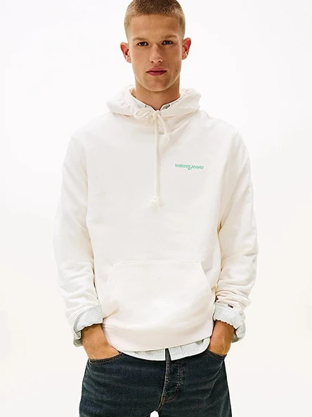 Tommy Hilfiger   TJM REG BLUR SCRPT BCK HOOD EXT Erkek Beyaz Kazak - DM0DM22112 ürün görseli 1