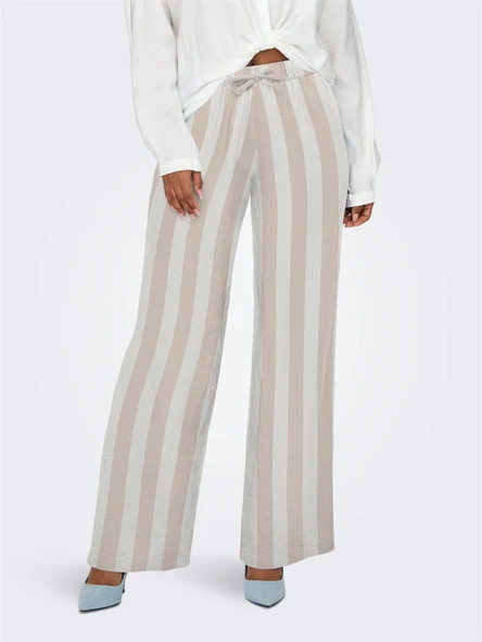 Only   ONLCARO MW LINEN BL PULL-UP PANT CC PNT Kadın Humus Pantolon - 15291807 ürün görseli 1