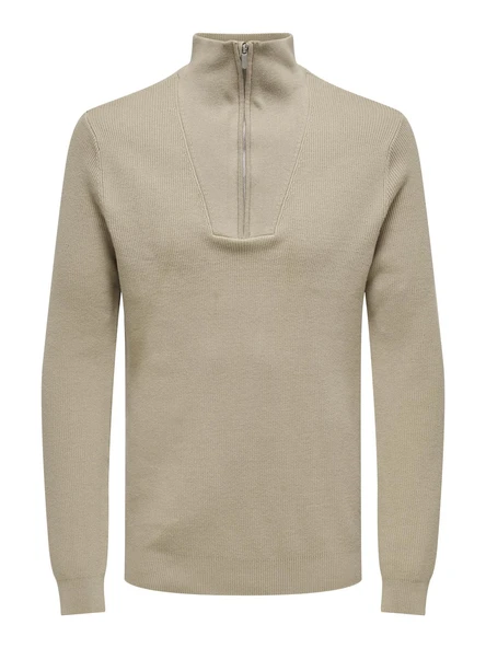 Only & Sons   ONSPHILL REG 12 RIB HALF ZIP KNIT Erkek Kahverengi Kazak - 22030794 ürün görseli 1