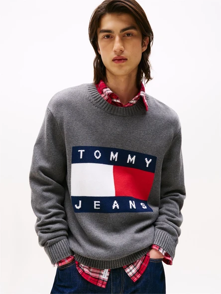 Tommy Hilfiger   TJM REG MELANGE FLAG SWEATER Erkek Gri Kazak - DM0DM22105 ürün görseli 1