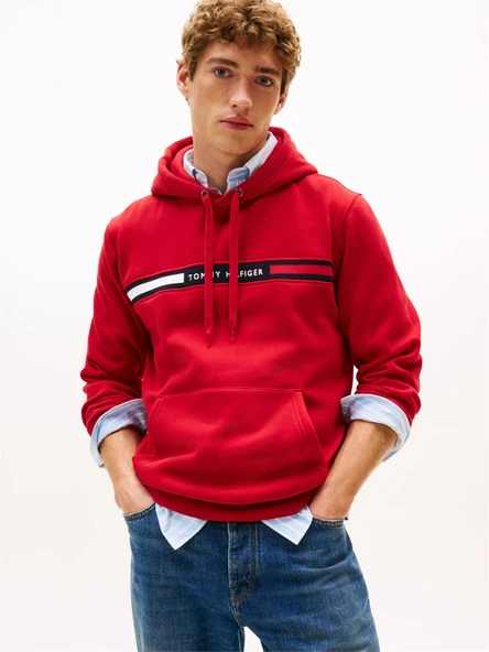 Tommy Hilfiger   HILFIGER CHEST INSERT HOODY Erkek Kırmızı Sweatshirt - MW0MW37361 ürün görseli 1