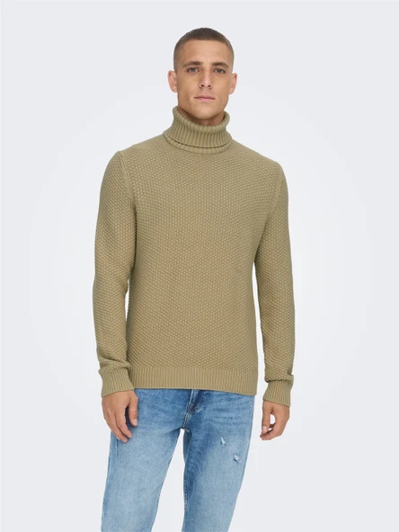 Only & Sons   Onstuck 7 Roll Neck Knit Erkek Bej Kazak - 22022595 ürün görseli 1