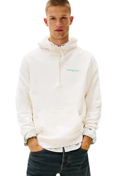 Tommy Hilfiger   TJM REG BLUR SCRPT BCK HOOD EXT Erkek Beyaz Kazak - DM0DM22112 ürün görseli 1