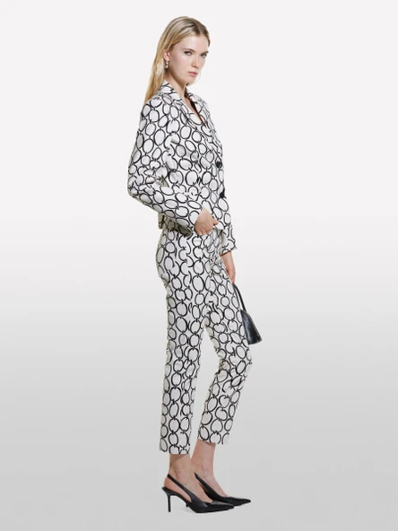 Sisley   Pamuk Karışımlı 5 Cepli Baskılı Slim Fit Bilek Boy Pantolon Kadın Kırık Beyaz Mix Pantolon - 324A4ZJSLE03S ürün görseli 1