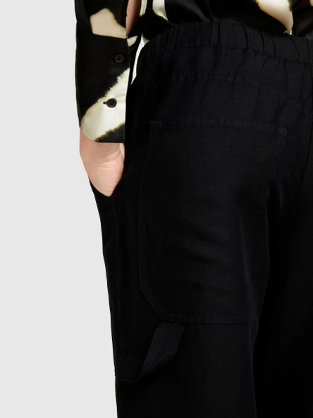 Sisley   Keten Karışımlı Beli Lastikli Paçası Büzgülü Pantolon Kadın Siyah Pantolon - 324P40BRLF051 ürün görseli 1