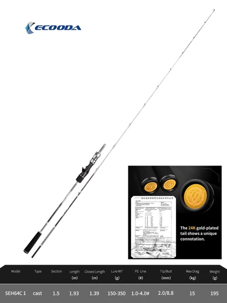Ecooda GT-Fisher Steel Cable 193cm 150-350 Slow Jigging Kamışı ürün görseli 1