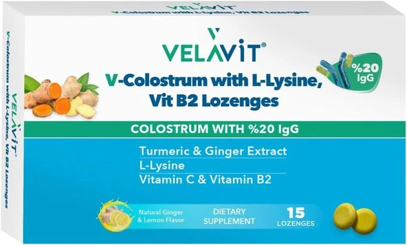 Velavit V- Colostrum with L-Lysine Vitamin B2 Lozanges Pastil 15 li ürün görseli 1