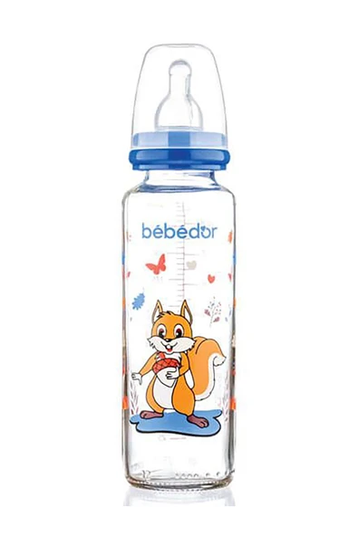Bebedor Desenli Cam Biberon Sincap Dar Ağız 250 ml 31302 ürün görseli 1