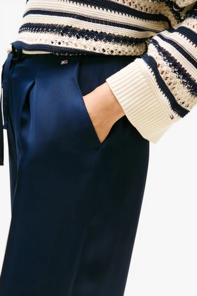 Tommy Hilfiger   SATEEN TIE RLXD STRAIGHT PANTS Kadın Mavi Pantolon - WW0WW47171 ürün görseli 1