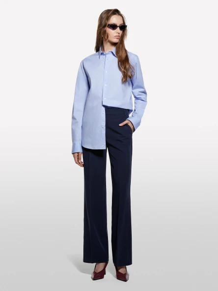 Sisley   Viskoz Karışımlı Normal Bel Bol Paça Pantolon Kadın Lacivert Pantolon - 325A4KVXLF02I ürün görseli 1