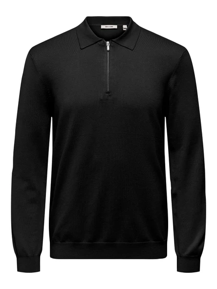 Only & Sons   ONSWYLER LIFE REG 14 HALF ZIP POLO KNIT Erkek Black Kazak - 22034225 ürün görseli 1