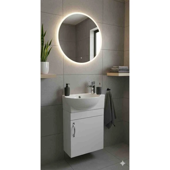 Valrise Banyo ve Tuvalet Mini Köşe Lavobo 28x45 cm (Banyo Dolabı Dahil) ürün görseli 1
