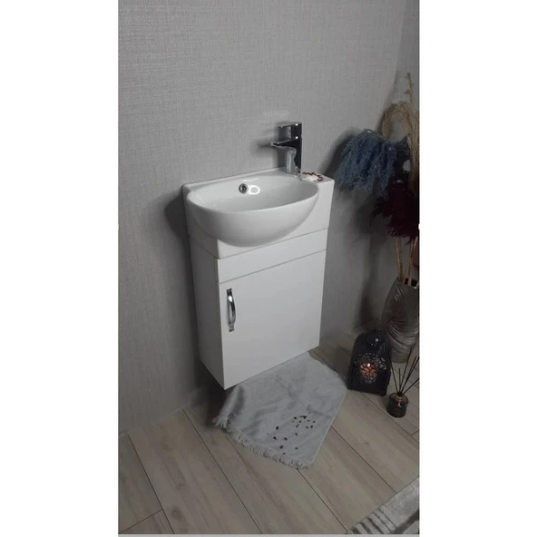 Valrise Banyo ve Tuvalet Mini Köşe Lavabo 28x45 cm (Banyo Dolabı Dahil) ürün görseli 1