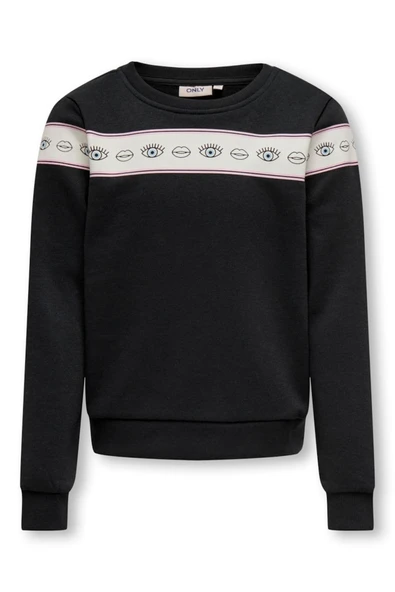 Only   KOGELLIS SHORT L/S EYE O-NECK SWT Kız Çocuk Siyah Sweatshirt - 15303568 ürün görseli 1