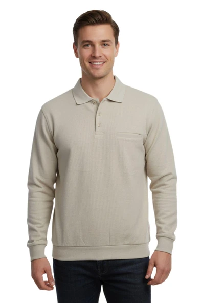 Erkek Büyük Beden Polo Yaka Cepli Selanik Sweatshirt BGL-ST04978 ürün görseli 1