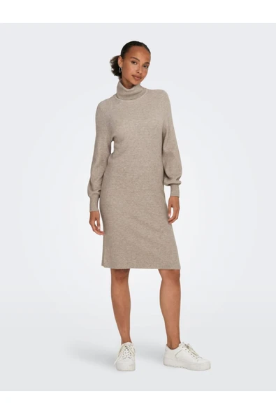 Only   ONLSASHA L/S ROLLNECK DRESS KNT NOOS Kadın Kahverengi Elbise - 15309197 ürün görseli 1