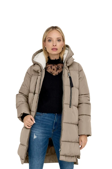 Only   ONLNEWNORA LONG PUFFER COAT CC OTW Kadın Bej Mont - 15304792 ürün görseli 1