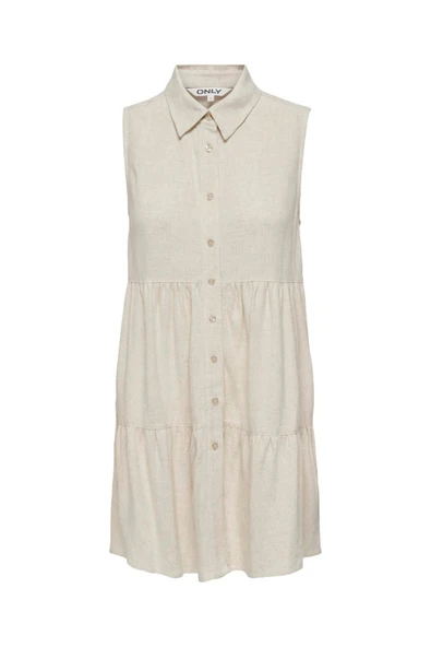 Only   ONLSIESTA S/L LINEN BL SHIRT DRESS PNT Kadın Bej Elbise - 15322271 ürün görseli 1