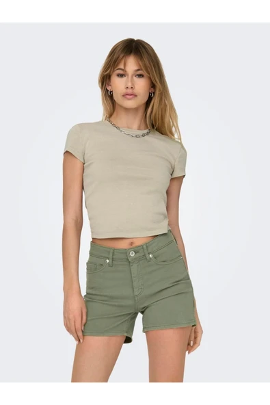 Only   ONLELINA S/S O-NECK SHORT TOP JRS NOOS Kadın Bej Bluz - 15320229 ürün görseli 1