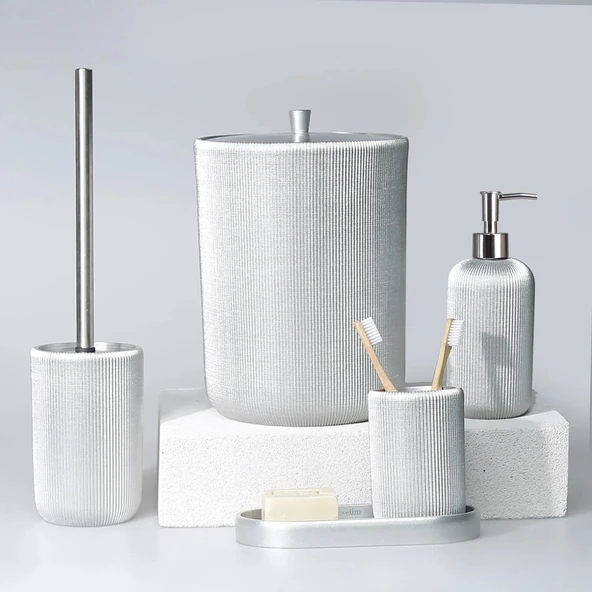 By Selim Lydia Gümüş 5 Parça Polyester Banyo Seti ürün görseli 1