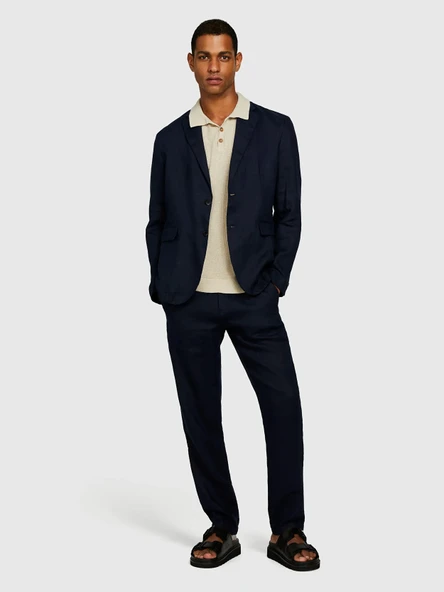 Sisley   %100 Keten Astarsız Rahat Kalıp Ceket Erkek Lacivert Ceket - 325P2AGHSW01Q ürün görseli 1