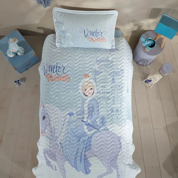 Clasy Ranforce %100 Pamuk Tek Kişilik Yatak Örtüsü Winter Princess V1 Turkuaz ürün görseli 1