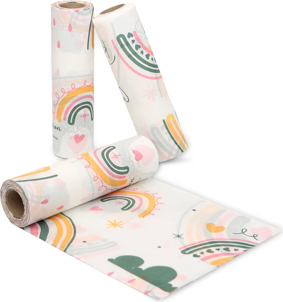 Bizden Eve Mama Sandalye ve Aktivite Örtüsü Kullan At Sıvı geçirmez 3rulo(Rulo Içi:10 Adet) Gökkuşağı 100X120CM ürün görseli 1