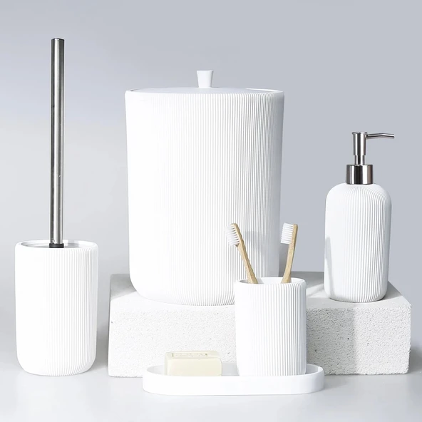By Selim Lydia Beyaz 5 Parça Polyester Banyo Seti ürün görseli 1