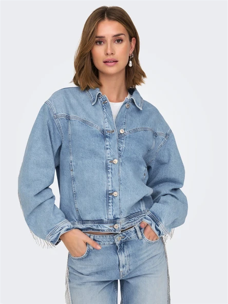 Only   ONLSUNSET LS RHINESTONE JACKET RED DNM Kadın Light Blue Denim Denim Ceket - 15342631 ürün görseli 1