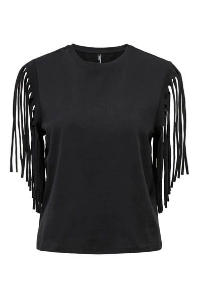 Only   ONLZINNA S/S FRINGE TOP BOX JRS Kadın Siyah Bluz - 15325262 ürün görseli 1
