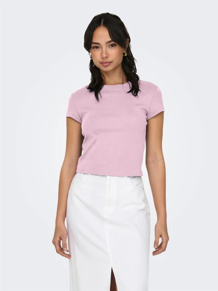 Only   ONLELINA S/S O-NECK SHORT TOP JRS NOOS Kadın Pembe Bluz - 15320229 ürün görseli 1