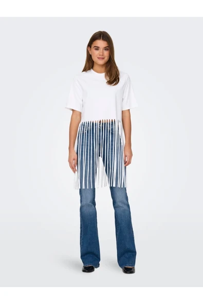 Only   ONLZINNA S/S FRINGE TOP BOX JRS Kadın Beyaz Bluz - 15325262 ürün görseli 1