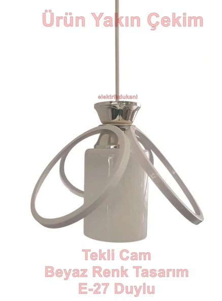 DMR Kardelen Camlı Tekli Avize BEYAZ E-27 - Resim 2