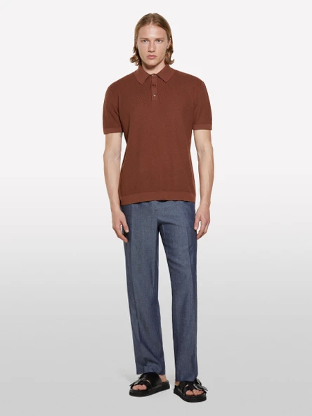 Sisley   %100 Pamuk Triko Polo T-Shirt Erkek Kahverengi Polo - 325P1094S300M ürün görseli 1