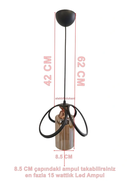DMR Kardelen Camlı Tekli Avize E-27 SİYAH - Resim 2