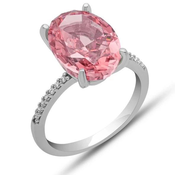 Gümüş Ice Cut Oval Pembe Zirkon Taşlı Kadın Yüzük ürün görseli 1