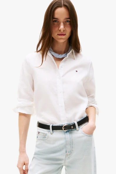 Tommy Hilfiger   ESS LINEN RELAXED SHIRT Kadın Beyaz Gömlek - WW0WW44679 ürün görseli 1