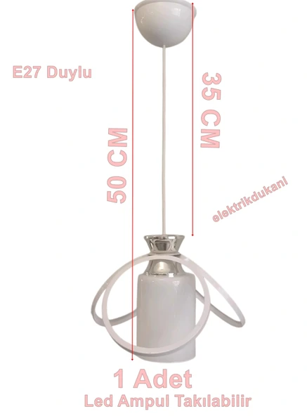 DMR Kardelen Camlı Tekli Avize BEYAZ E-27 - Resim 3