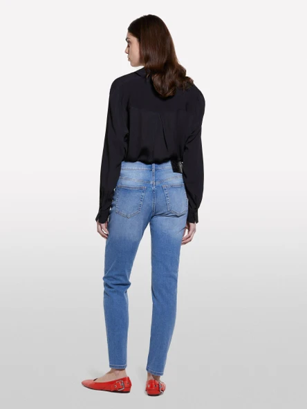 Sisley   Streç Pamuklu Taş Yıkama Yüksel Bel Slim Fit Pantolon Kadın Buz mavisi Denim Pantolon - 325P47KZLE044 ürün görseli 1