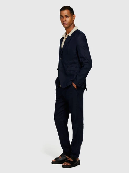 Sisley   %100 Keten Astarsız Rahat Kalıp Ceket Erkek Lacivert Ceket - 324P2AGHSW01Q ürün görseli 1