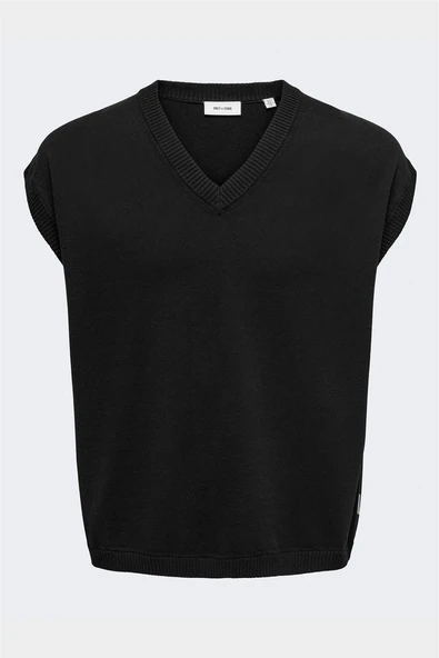 Only & Sons   ONSLUSIM LIFE RLX 12 V-NECK VEST KNIT Erkek Siyah Yelek - 22030784 ürün görseli 1