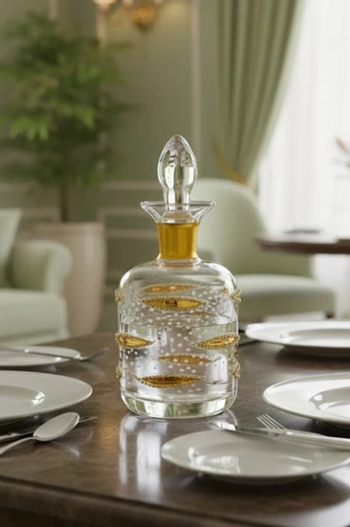 Cam Yaldızlı El İmalatı 1 Litre Su Viski Şişesi Başucu Sürahisi m10 ürün görseli 1