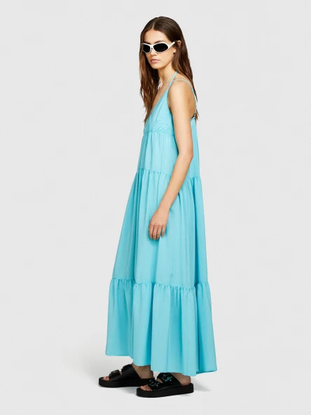 Sisley   %100 Pamuk Fırfır Motifli Enseden Bağlamalı Uzun Elbise Kadın 2B0 Elbise - 324P43A2LV05P ürün görseli 1