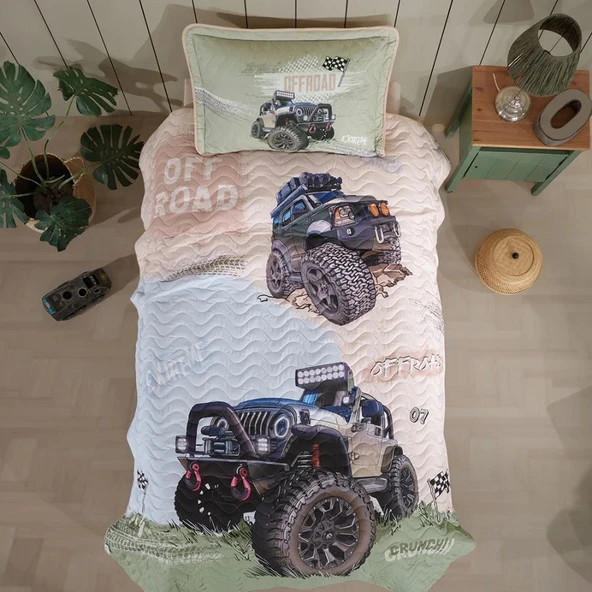 Clasy Ranforce %100 Pamuk Tek Kişilik Yatak Örtüsü Seti Off Road V1 Bej ürün görseli 1