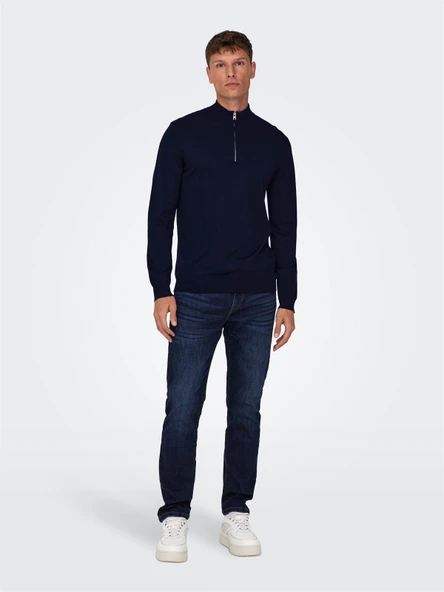Only & Sons   ONSWYLER LIFE REG 14 HALF ZIP KNIT NOOS Erkek Blue Kazak - 22021264 ürün görseli 1