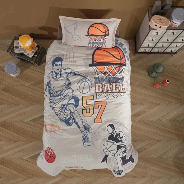 Clasy Ranforce Nevresim Takımı Tek Kişilik Basketball V1 Bej ürün görseli 1