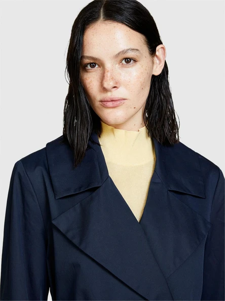 Sisley   %100 Pamuk Geniş Yaka Beli Kuşaklı Trençkot Kadın Lacivert Trençkot - 324P2NNSLN025 ürün görseli 1