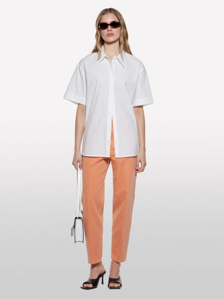 Sisley   %100 Pamuk Kısa Kollu Poplin Gömlek Kadın Beyaz Gömlek - 325P52EHLQ094 ürün görseli 1