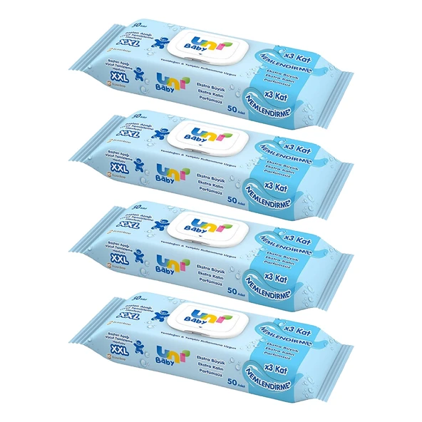 Uni Baby Vücut Temizleme Havlusu XXL 50 li x 4 Adet ürün görseli 1