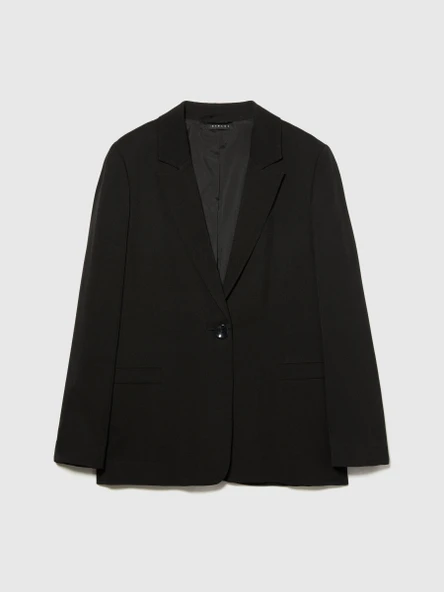 Sisley   %100 Viskoz Cebi Biyeli Tek Düğmeli Saten Blazer Ceket Kadın Siyah Ceket - 324P29NMLW023 ürün görseli 1